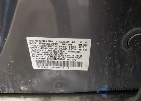 2016 Honda Pilot Ex from USA, damaged, VIN 5FNYF6H3XGB051889